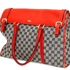 Gucci Vintage Red and Navy GG Monogram Satchel